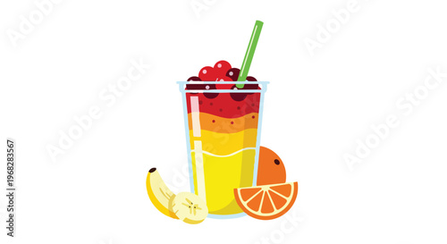 vibrant layered fruit smoothie with banana and orange slices bursting with fresh flavors and colors a healthy and refreshing drink illustration