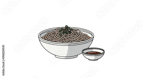 Japanese Soba Noodles with Dipping Sauce A Simple and Appetizing Culinary Illustration