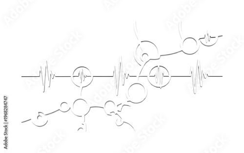 neural activity abstract circles semicircles and abstract pulse icons vintage monochrome network of neurons with electrical impulses illustrated with white