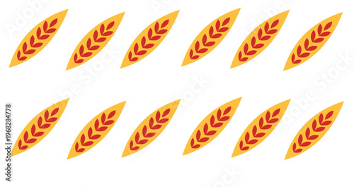 Seamless pattern of stylized yellow wheat stalks with red grains