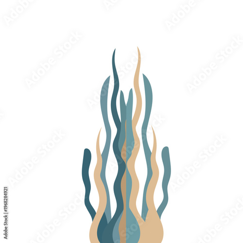 Abstract seaweed or aquatic plant illustration in teal and beige