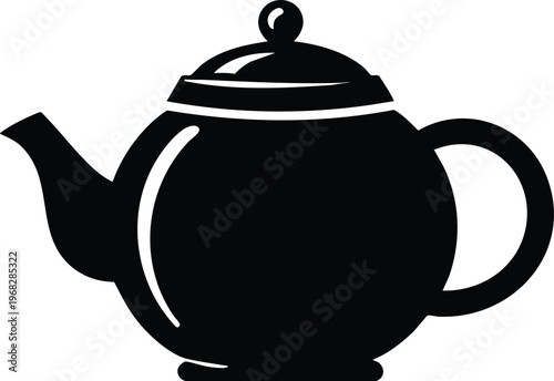 Black teapot silhouette classic kitchenware icon for beverage service and cafe branding isolated on white background