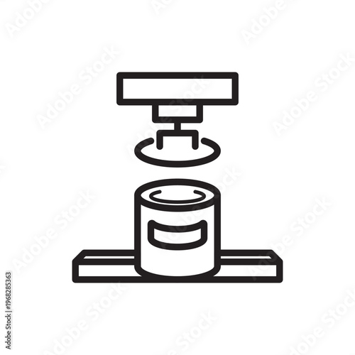 Canning seamer icon symbolizing packaging tech, representing automated sealing hardware, double seam tools, container lid gear, food production systems, and industrial metal packaging logistics.