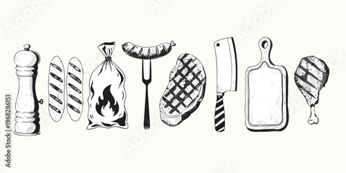 Hand drawn vector illustration of a set of cutlery featuring a plastic fork knife and spoon symbol as a cartoon icon design object.