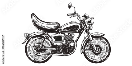 Vintage retro chopper motorcycle vector with chrome engine and red wheels isolated on a black background for fast sport transport.