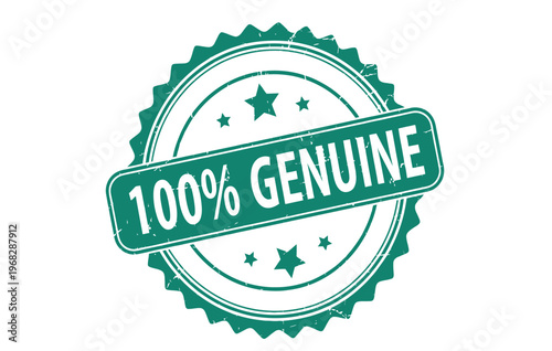 Authenticity seal a vibrant green '100 genuine' badge with star accents and serrated edge