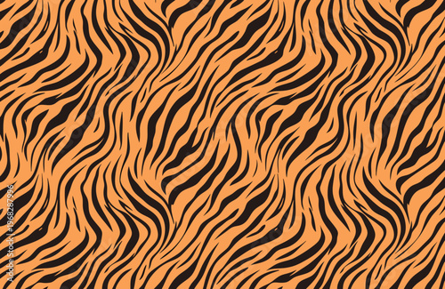 Tiger Fur Texture Orange and Black Animal Stripe Pattern Background