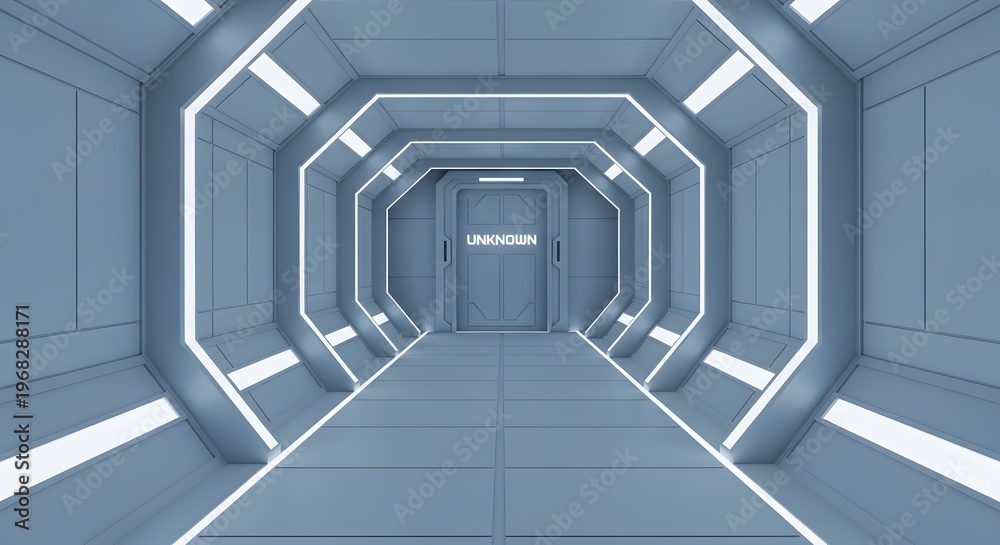 Obraz premium Futuristic Corridor with Unknown Door