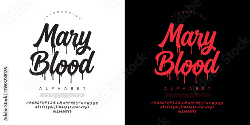 Mary Blood handwritten script font with dripping blood effect for horror story and gothic wedding invitation