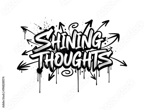 Shining Thoughts. lettering and all elements in black. Vector style. AWhite background. Pure white background. Perfect isolation and visual consistency.