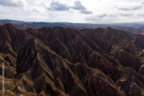 Cuadro en lienzo Aerial view of the Danxia landform in China's Qilian Mountains showcases rugged,