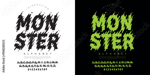 Monster horror liquid font with dripping slime effect alphabet for halloween party and spooky movie design