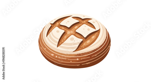 A single, beautifully illustrated artisan sourdough bread loaf with characteristic scoring on top and textured crust isolated on a white background,