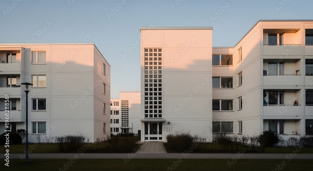 Obraz premium Modern Apartment Buildings at Sunset, Architectural Exterior