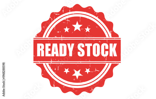 Vibrant red 'ready stock' stamp with stars indicating product availability and immediate shipping