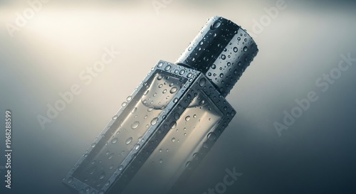 Elegant Perfume Bottle with Water Droplets.