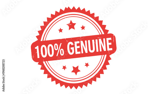 A vibrant red 100 genuine seal with stars indicating authenticity and quality assurance