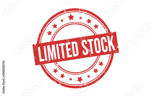 Vibrant red 'limited stock' stamp with stars indicating scarcity and urgency in retail