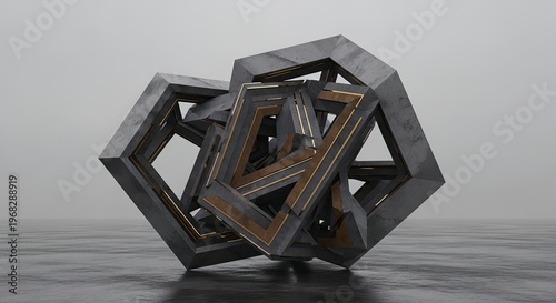 Geometric Interlocking Structures Abstract Composition Modern Design.