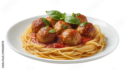 Fotografía Hearty spaghetti dish with savory brown meatballs coated in rich tomato sauce ga