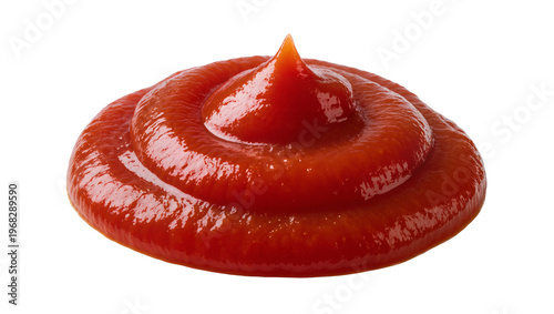 фотографія Vibrant glossy red tomato ketchup swirl meticulously formed into a rounded dollo