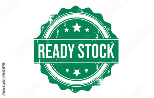 Fotografía Green 'ready stock' stamp with stars indicating product availability and immedia