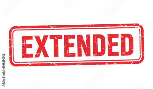 A vibrant red rectangular stamp boldly displaying the word 'extended' in capital letters