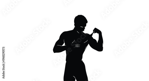 Silhouette of strong man flexing muscles