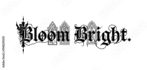 Bloom Bright. lettering and all elements in black. Vector style. AWhite background. Pure white background. Perfect isolation and visual consistency.