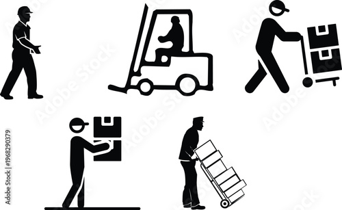  Removal Service Movers Carrying Boxes Icon Set