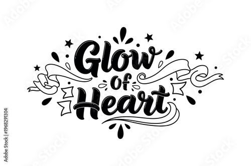 Glow of Heart. lettering and all elements in black. Vector style. AWhite background. Pure white background. Perfect isolation and visual consistency. Bold