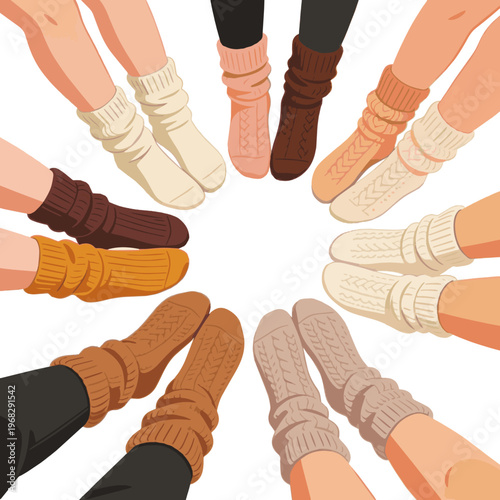 Isolated a realistic kinds of deferent woman wearing thick socks vector art with white background.