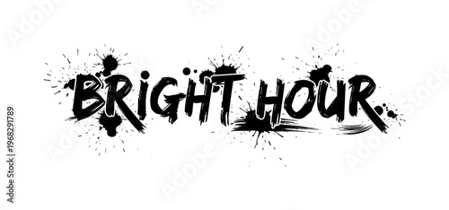 Bright Hour. lettering and all elements in black. Vector style. AWhite background. Pure white background. Perfect isolation and visual consistency. Grunge