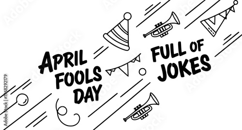A playful April Fools Day illustration with party elements and jokes
