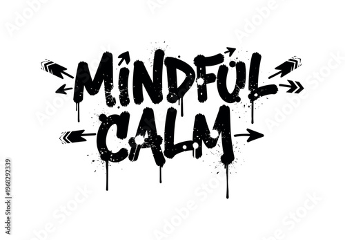 Mindful Calm. lettering and all elements in black. Vector style. AWhite background. Pure white background. Perfect isolation and visual consistency. Dynamic