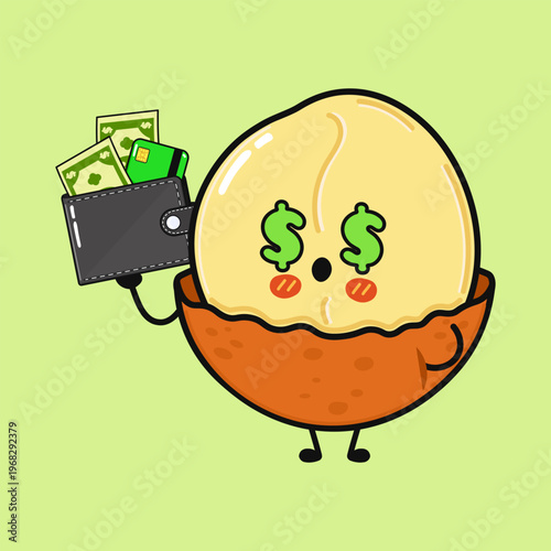 Kawaii longan fruit money character holding wallet