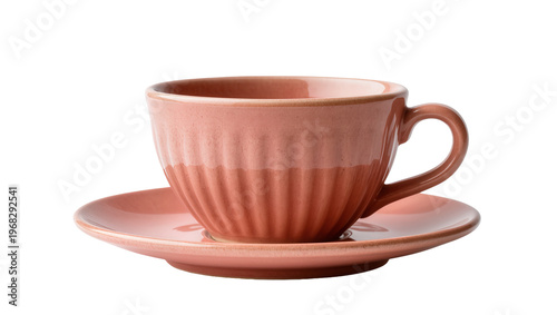 Canvas Print Rustic terracotta teacup with ridged texture and matching saucer, elegantly pres