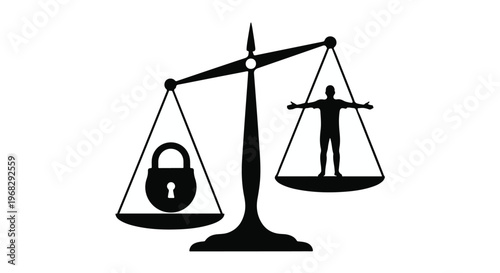 justice scale with lock and person silhouette