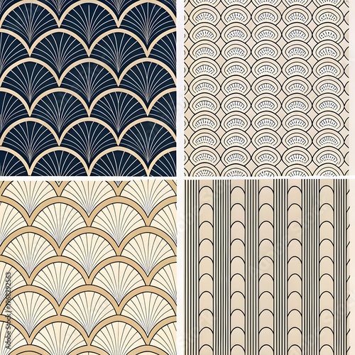 Set of seamless geometric vector patterns with vintage decorative texture for wallpaper fabric and ornamental design