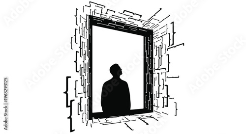 lonely person looking through broken window