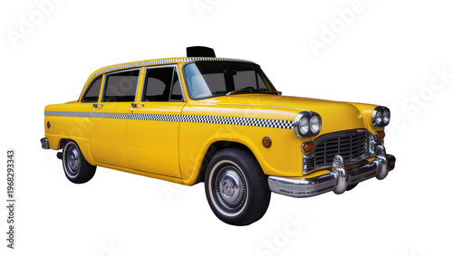 Obraz na płótnie Vintage yellow taxi cab with black and white checkerboard detailing, isolated on