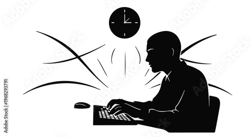 man working late at night on computer