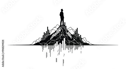 man standing on mountain with cityscape and network connections