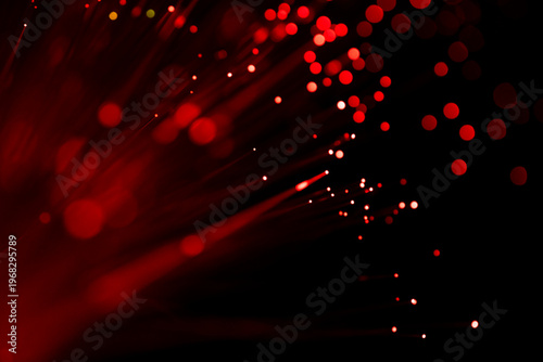Red Glowing Bokeh Lights on Dark Background, Abstract Cyber Technology Concept