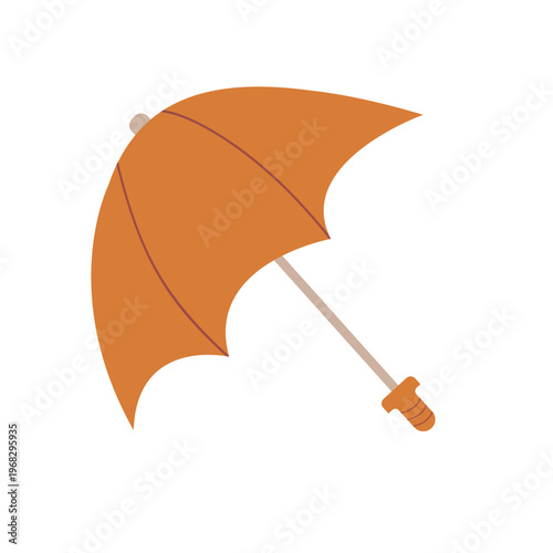 Orange autumn umbrella, simple flat vector illustration of rain accessory isolated on white background, perfect for seasonal greeting cards, cozy social media posts, stickers