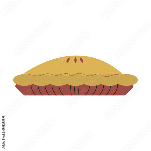 Homemade autumn apple pie with golden crust, simple flat vector illustration of thanksgiving dessert isolated on white, perfect for seasonal greeting cards, cozy social media posts, stickers