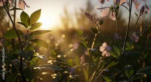Sunlit Meadow - A Serene Scene of Flowers and Light.