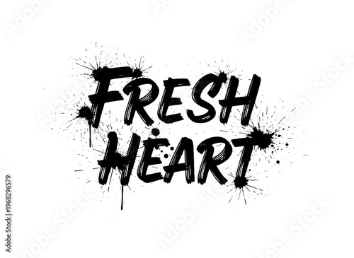 Fresh Heart. lettering and all elements in black. Vector style. AWhite background. Pure white background. Perfect isolation and visual consistency. Grunge
