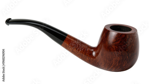 Foto Elegant dark brown briar smoking pipe with smooth polished wood grain, isolated