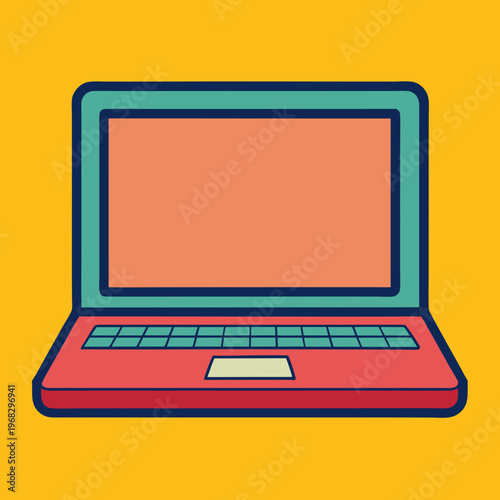 Colorful cartoon laptop computer illustration with a vibrant screen and keyboard design